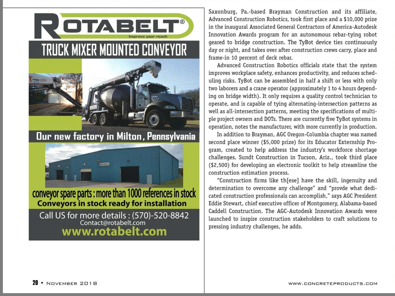 Rotabelt Ad in Concrete Products Issue November 2018