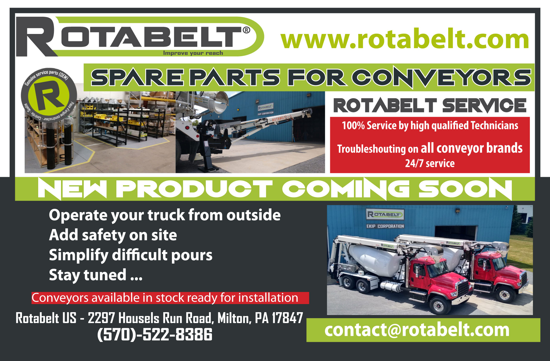 Concrete Product ad on parts and new conveyors